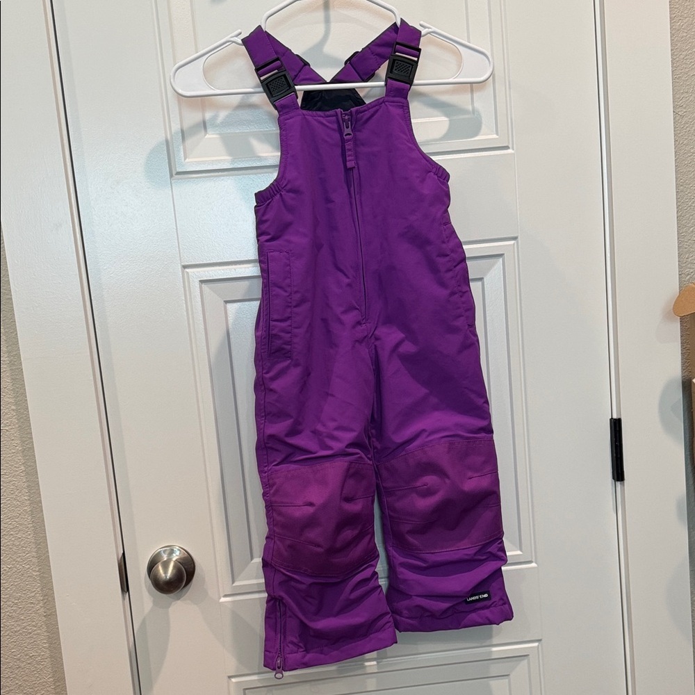 Lands' End Kids Purple Snow Overalls with Adjustable Straps